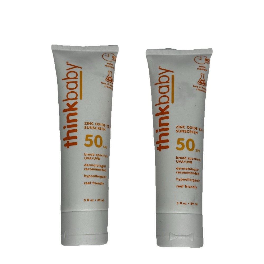 Lot Of 2 Thinkbaby SPF 50+ Baby Sunscreen Mineral Sun Cream Water Resistant 3 oz